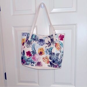 Multisac Elegant Floral Tote Bag - Cream and Multicolor